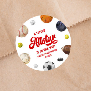 A Little Allstar Is On The Way! Sports Baby Shower Classic Round Sticker