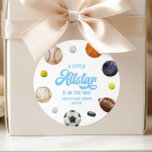 A Little Allstar Is On The Way! Sports Baby Shower Classic Round Sticker<br><div class="desc">These are A Little Allstar Is On The Way! Sports Baby Shower Party Favor Stickers!</div>