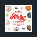 A Little Allstar Is On The Way! Sports Baby Shower Napkins<br><div class="desc">These are A Little Allstar Is On The Way! Sports Baby Shower Paper Napkins!</div>