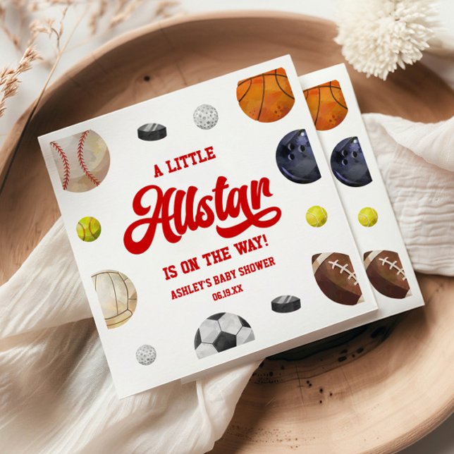 A Little Allstar Is On The Way! Sports Baby Shower Napkins (Creator Uploaded)