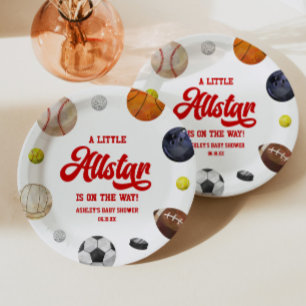A Little Allstar Is On The Way! Sports Baby Shower Paper Plates