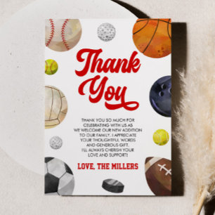 A Little Allstar Is On The Way! Sports Baby Shower Thank You Card