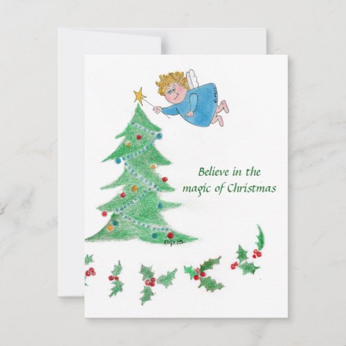 A Little Angel brings the Magic of Christmas Holiday Card