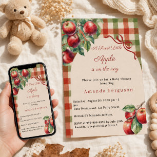 A little apple red gingham girl Baby Shower Invitation