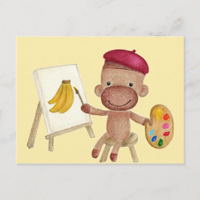 A Little Artist Socky the Sock Monkey Postcard (Front)
