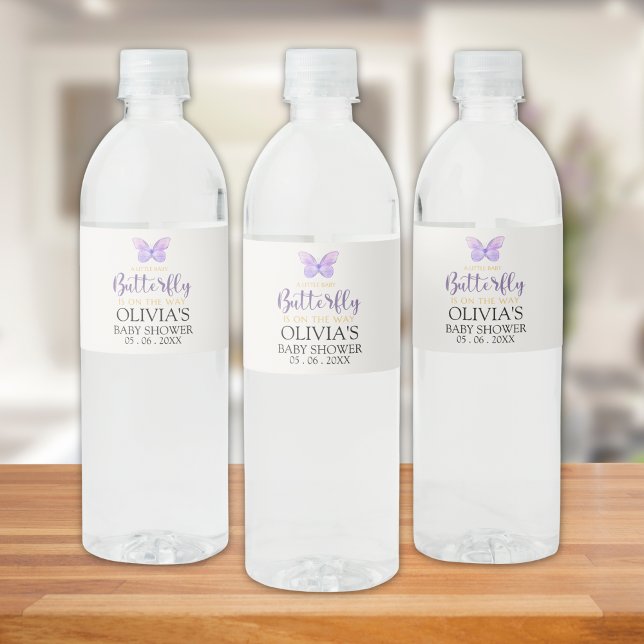 A Little Baby Butterfly is on The Way Baby shower Water Bottle Label (Creator Uploaded)