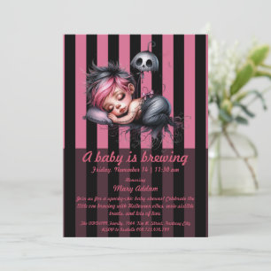 A Little Baby is Brewing Pink Halloween Baby Sho Invitation