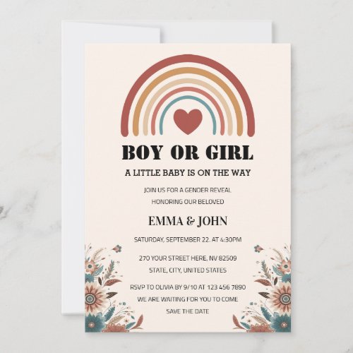 A Little Baby is on The Way Boho Gender Reveal Invitation