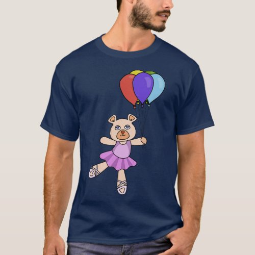 A little ballerina bear holding colorful balloons T_Shirt