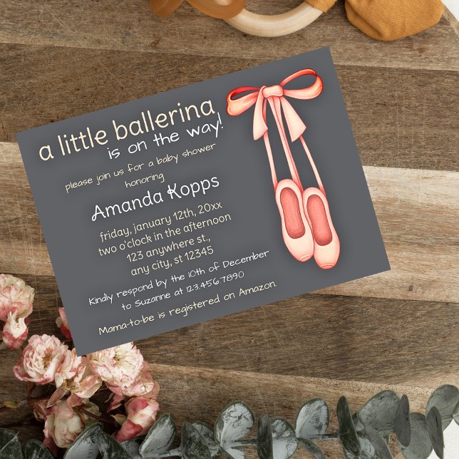 A little ballerina on the way pink ballet slippers invitation (Creator Uploaded)