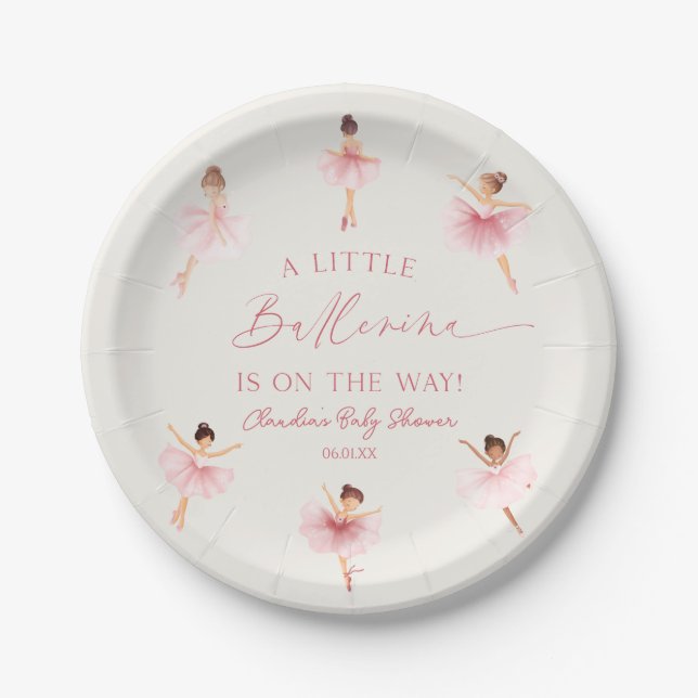 A Little Ballerina Pink Ballet Baby Shower Paper Plates (Front)
