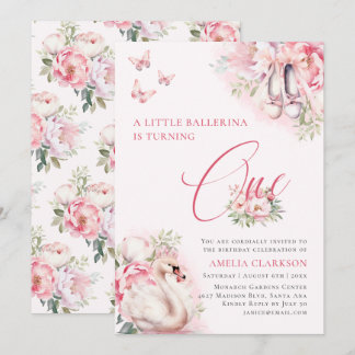 A Little Ballerina Swan Lake First Birthday Invitation