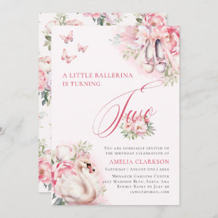 A Little Ballerina Swan Lake Second Birthday Invitation