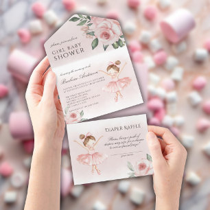 A Little Ballerina Watercolor Girl Baby Shower All In One Invitation