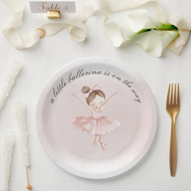 A Little Ballerina Watercolor Girl Baby Shower Paper Plates (Wedding)