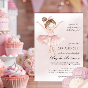 A Little Ballerina Watercolor Girl Sip and See Invitation