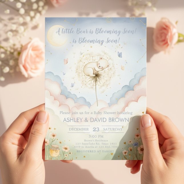 a little bear Floral Baby Shower Gender Neutral Invitation (Creator Uploaded)