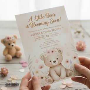 a little bear Floral Baby Shower Gender Neutral Invitation