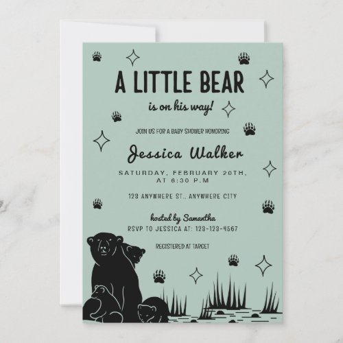 A Little Bear Is On His Way Baby Shower Invitation