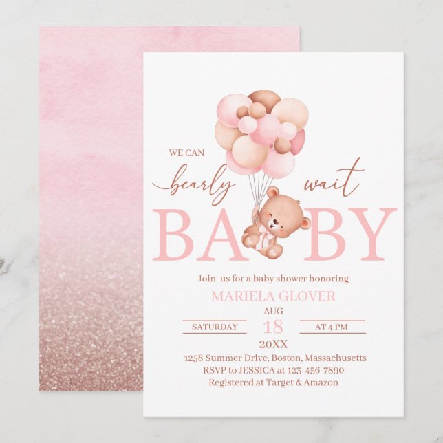 A Little Bearly baby shower Invitation (Front/Back)