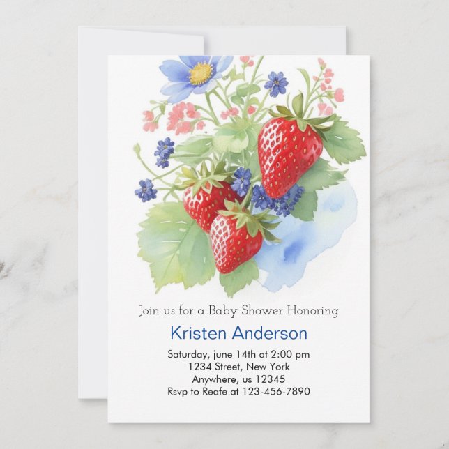 A Little Berry Watercolor Fantasy Boy Baby Shower Invitation (Front)