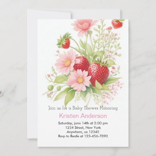 A Little Berry Watercolor Girl Baby Shower Invitation
