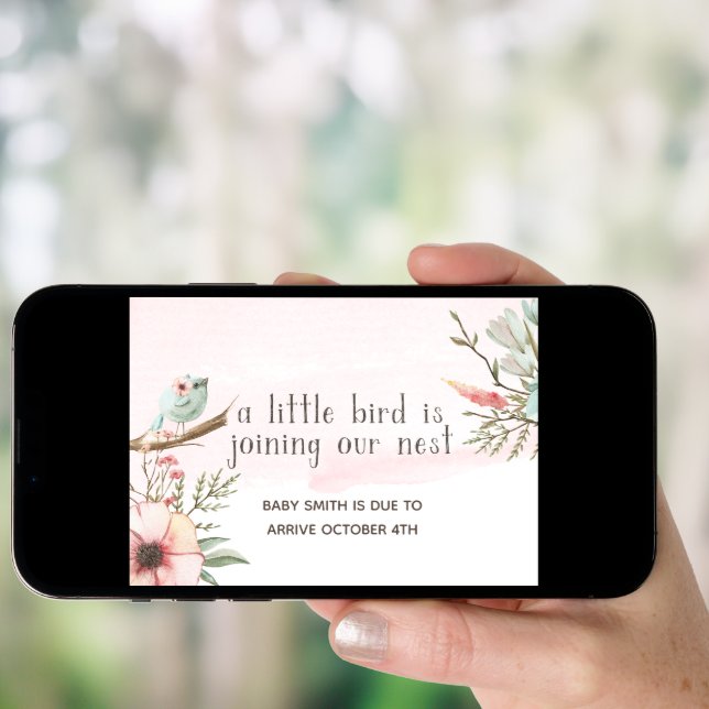 "A Little Bird is Joining Our Nest" Pregnancy  Invitation (Front Digital)