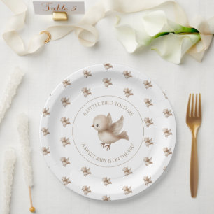 A Little Bird Told Me Neutral Cute Baby Shower Paper Plates