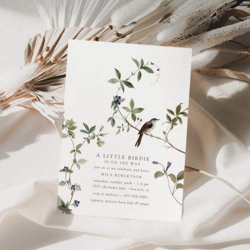 A Little Birdie  Autumn Botanical Baby Shower Invitation