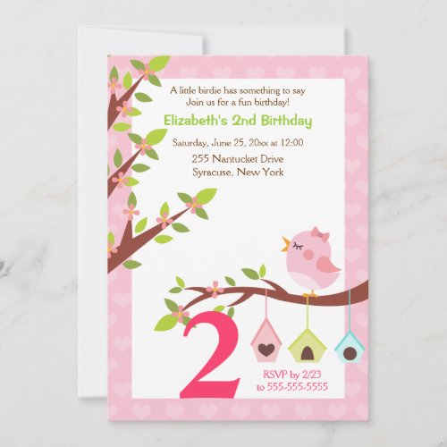 A Little Birdie Birthday Invitation (Any Age) Pink