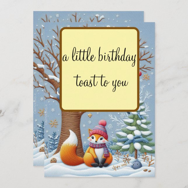 A LITTLE BIRTHDAY TOAST-CHARMING WINTER CARD (Front/Back)
