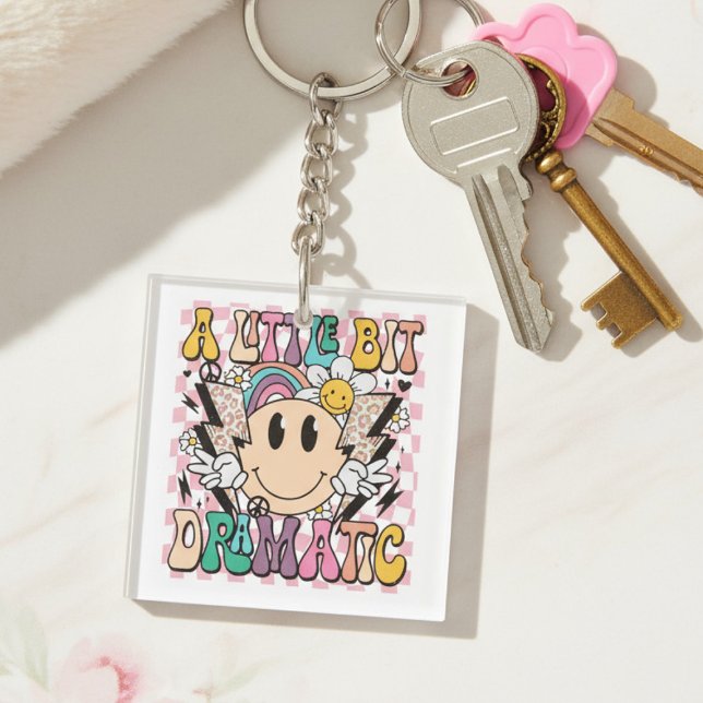 A Little Bit Dramatic Funny Groovy Saying Keychain (Creator Uploaded)