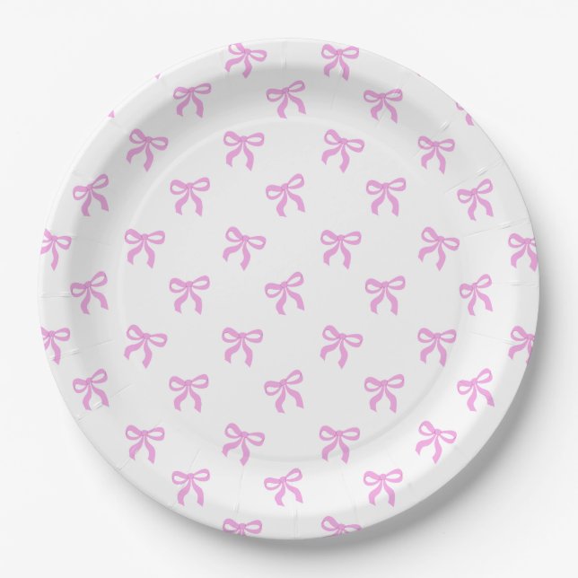 A Little Blue Jean Baby Pink Coquette Bow Paper Plates (Front)
