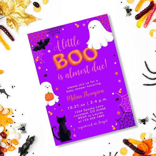 A Little Boo Almost Due Halloween Baby Shower Invitation