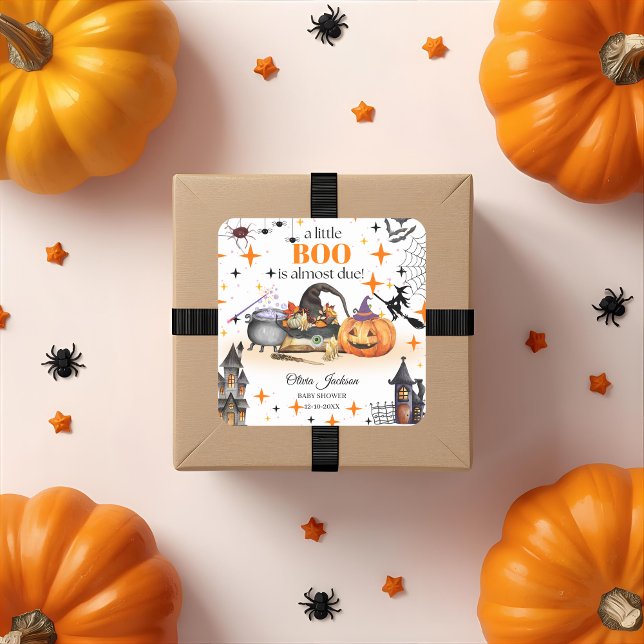 a little boo baby shower baby shower invitations  square sticker (Creator Uploaded)