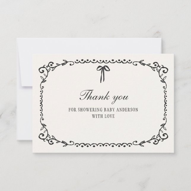 A Little Boo Black Bow Halloween Baby Shower Thank You Card (Front)