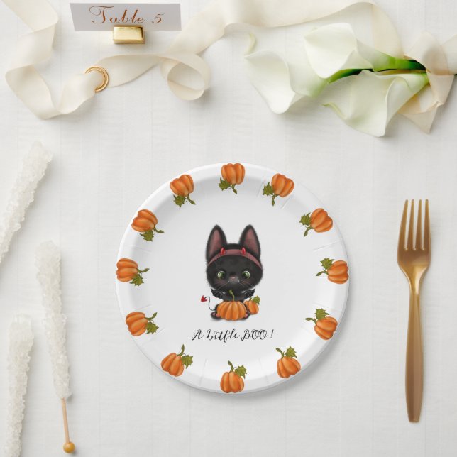 A Little Boo black cat baby shower Paper Plates (Wedding)