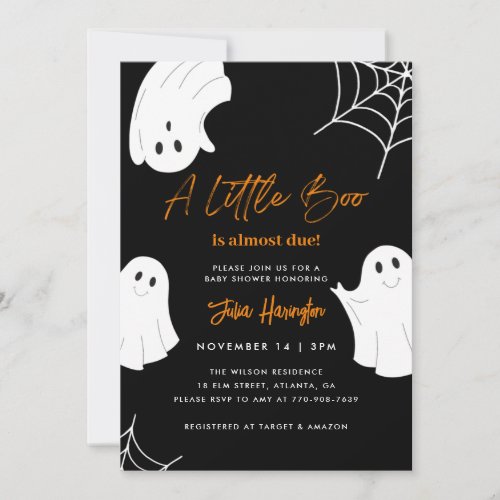 A Little Boo Black Halloween Baby Shower Invitation