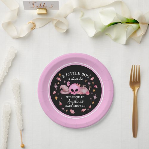 A Little Boo Black  Pink Halloween Baby Shower Paper Plates