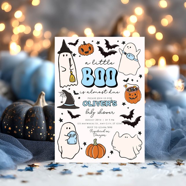 A Little Boo Blue Halloween Cute Baby Shower Invitation (Creator Uploaded)