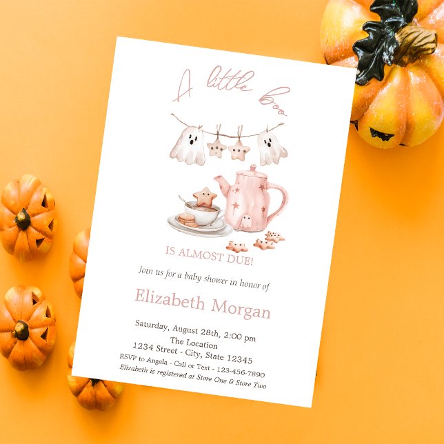 A Little Boo Boho Ghost Stripe Halloween Tea Party Invitation (Creator Uploaded)
