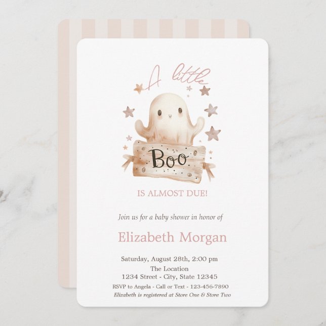 A Little Boo Boho Ghost Stripes Halloween Invitation (Front/Back)