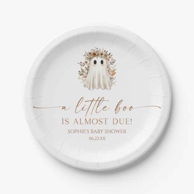 A Little Boo Boho Ghost Wildflower Baby Shower Paper Plates (Front)