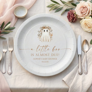 A Little Boo Boho Ghost Wildflower Baby Shower Paper Plates
