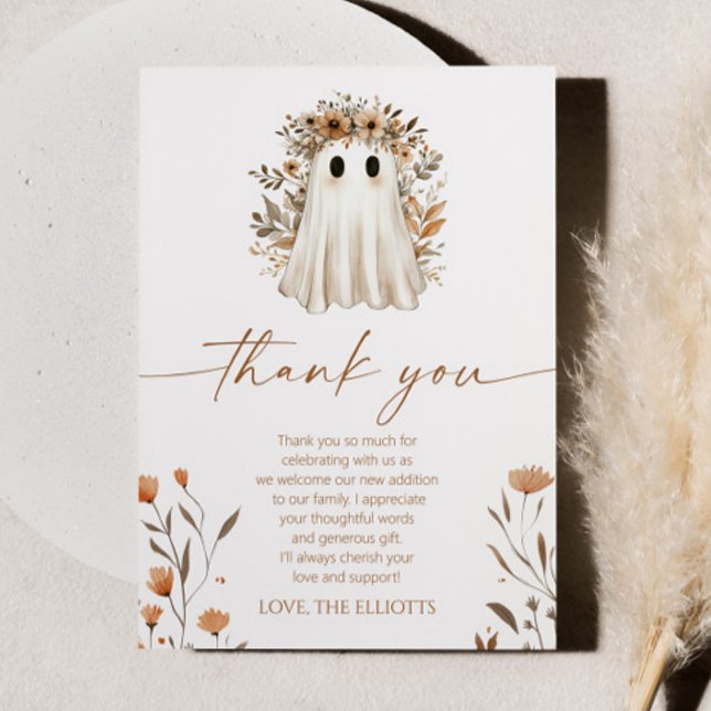 A Little Boo Boho Ghost Wildflower Baby Shower Thank You Card (Creator Uploaded)