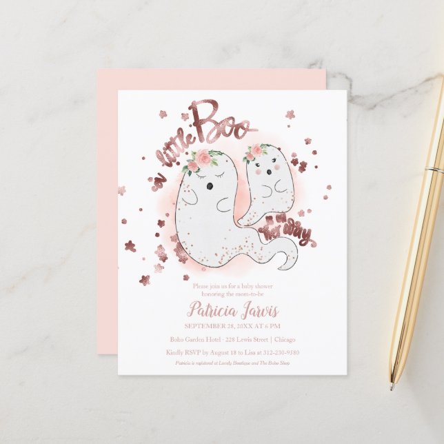 A Little Boo Budget Girl Baby Shower Invitation (Front/Back In Situ)