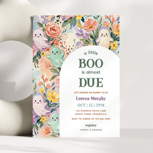 A Little Boo Colorful Floral Halloween Baby Shower Invitation