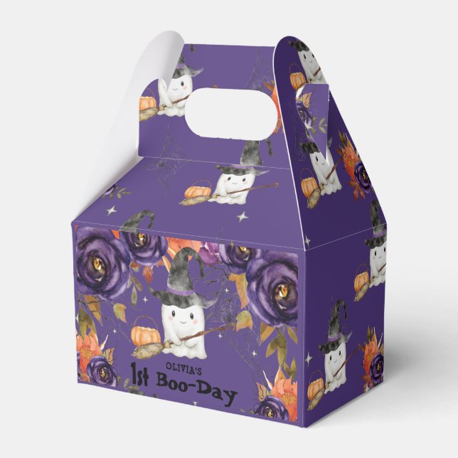 A Little Boo Cute Ghost Halloween 1st 2nd Birthday Favor Boxes (Front Side)
