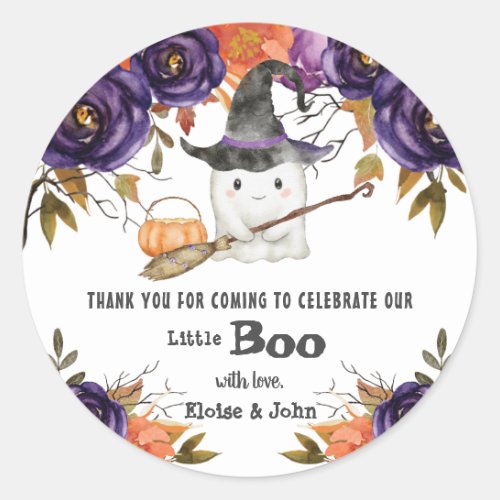 A Little Boo Cute Ghost Halloween Baby Shower Classic Round Sticker