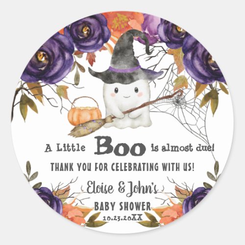 A Little Boo Cute Ghost Halloween Baby Shower Classic Round Sticker